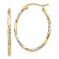 thumbnail image 1 of 10K Two-Tone Gold Earring Hoop Women'S 30 mm 22.6 Rhodium Oval Hinged Earrings, 1 of 3