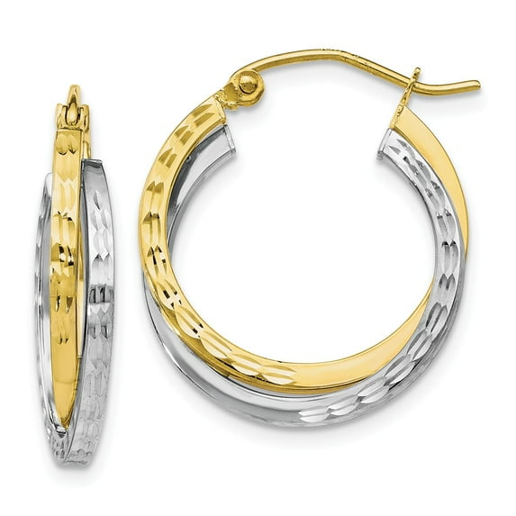 10K Two-Tone Gold Earring Hoop Women'S Textured 23 mm 19.8