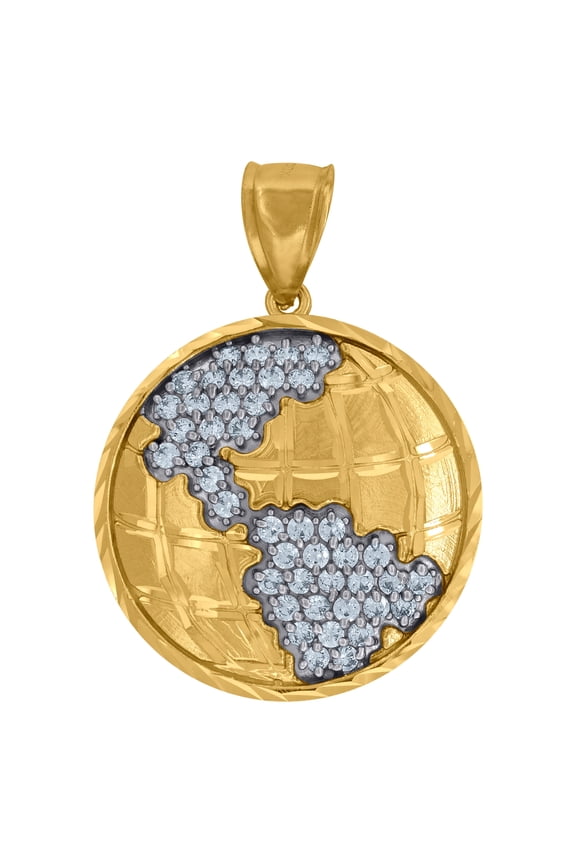 10K Two-Tone Gold Men Cubic-Zirconia Globe World Map Pendant
