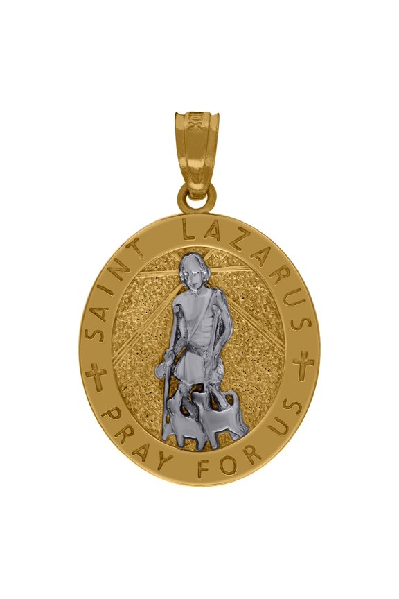 10K Two-Tone Gold Mens Religious St. Lazarus Pendant