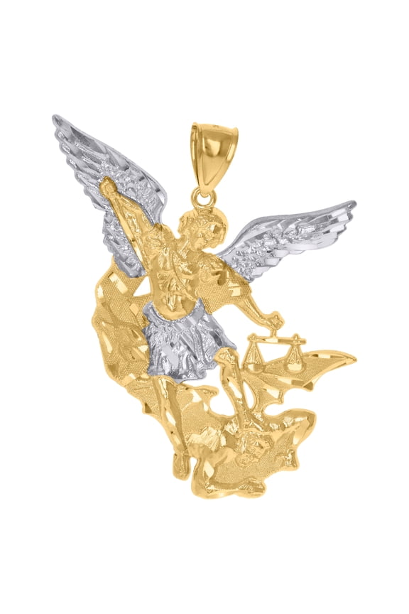 10K Two-Tone Gold Mens St. Michael Religious Charm Pendant
