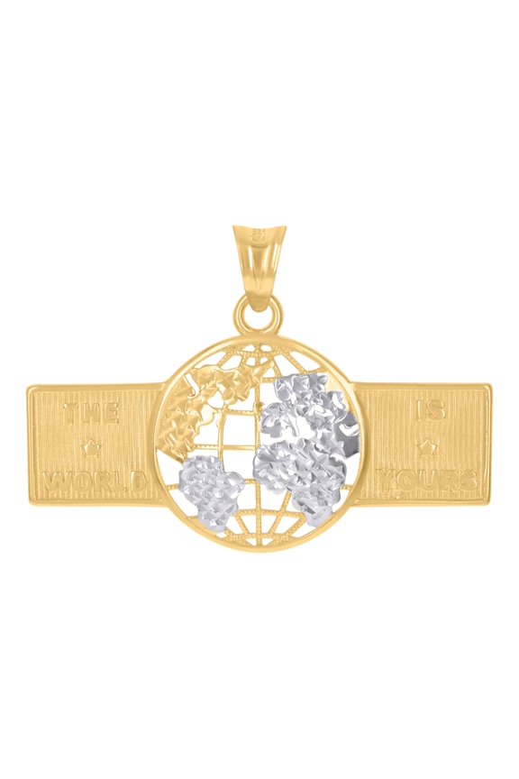 10K Two-Tone Gold Mens The World Is Yours World Map Charm Pendant