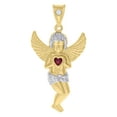 thumbnail image 1 of 10K Two Tone Gold Red CZ Unisex Diamond Cut Charm Angel Holding Heart Pendant, 1 of 3