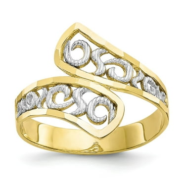 10K Two-Tone Gold Ring Band Fashion & Rhodium Filigree
