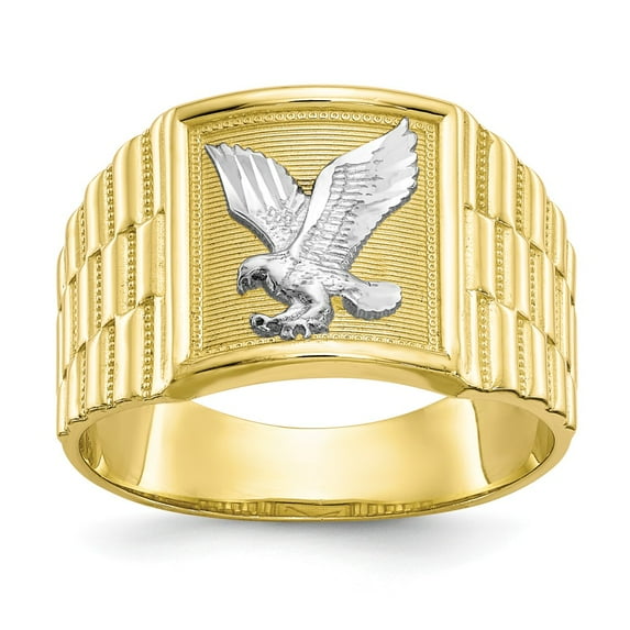 10K Two-Tone Gold Ring Band Men's & Rhodium Eagle, Size 8