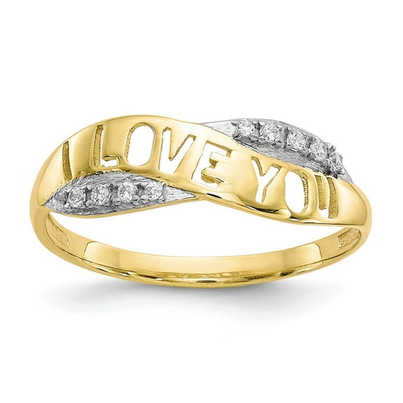 10K Two-Tone Gold Ring Band Themed Cubic Zirconia CZ, Size 9