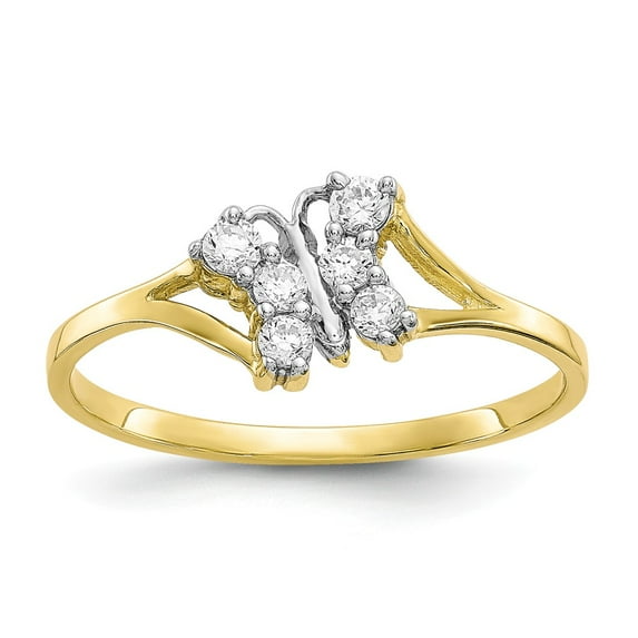 10K Two-Tone Gold Ring Band Themed Cubic Zirconia CZ White, Size 7