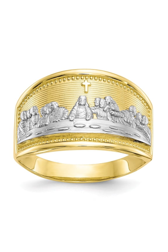 10K Two-Tone Gold Ring Band Themed & Rhodium Ladies Last Supper