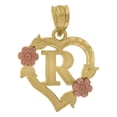 thumbnail image 1 of 10K Two Tone Gold Rose Floral Heart Frame Initial Charms Small Pendants | R, 1 of 1