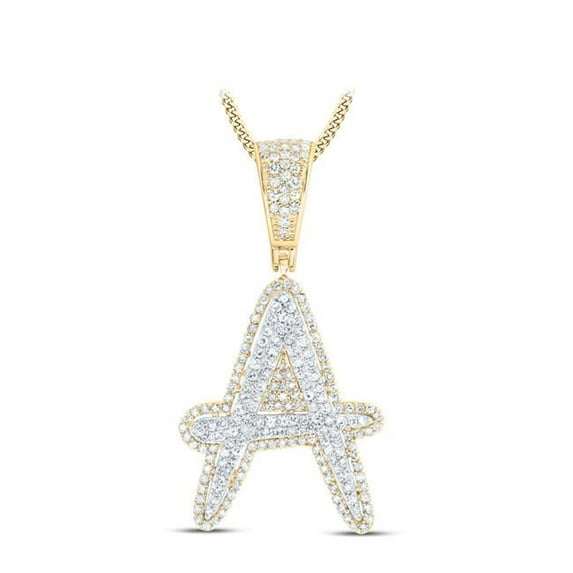 10K Two-Tone Gold Round Diamond A Initial Letter Charm Pendant - 0.75 CTTW