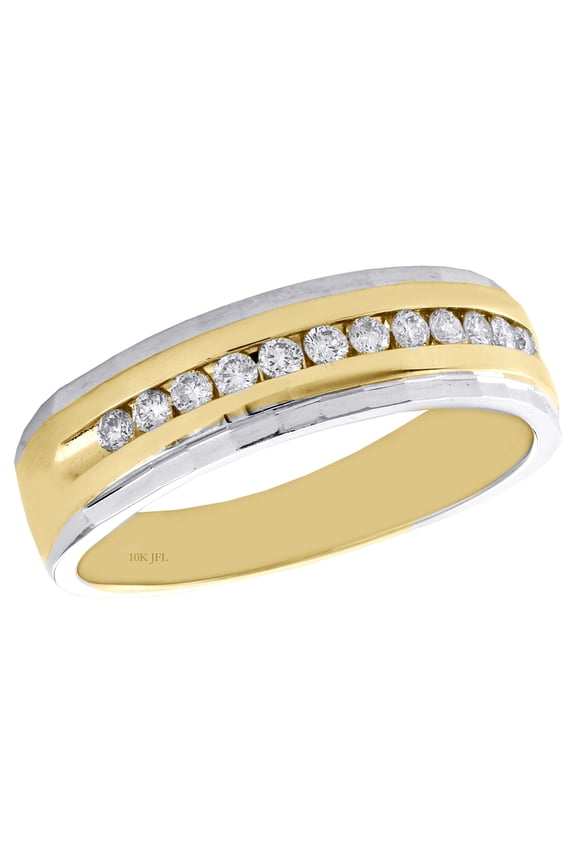 10K Two Tone Gold Round Diamond Wedding Band Channel Set 6.50mm Ring 1 /3 CT.