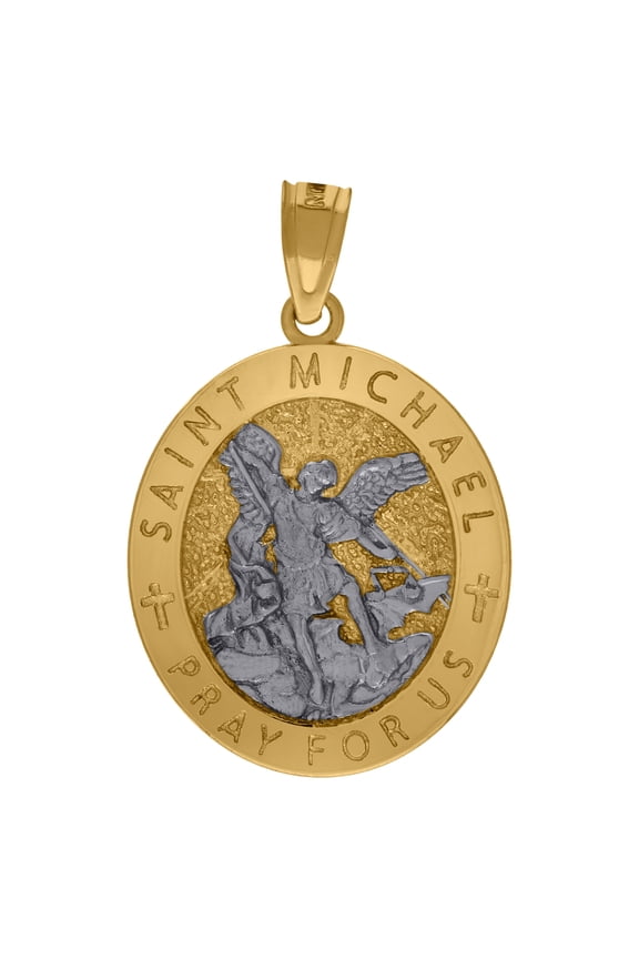 10K Two-Tone Gold Textured Saint Michael Religious Charm Pendant