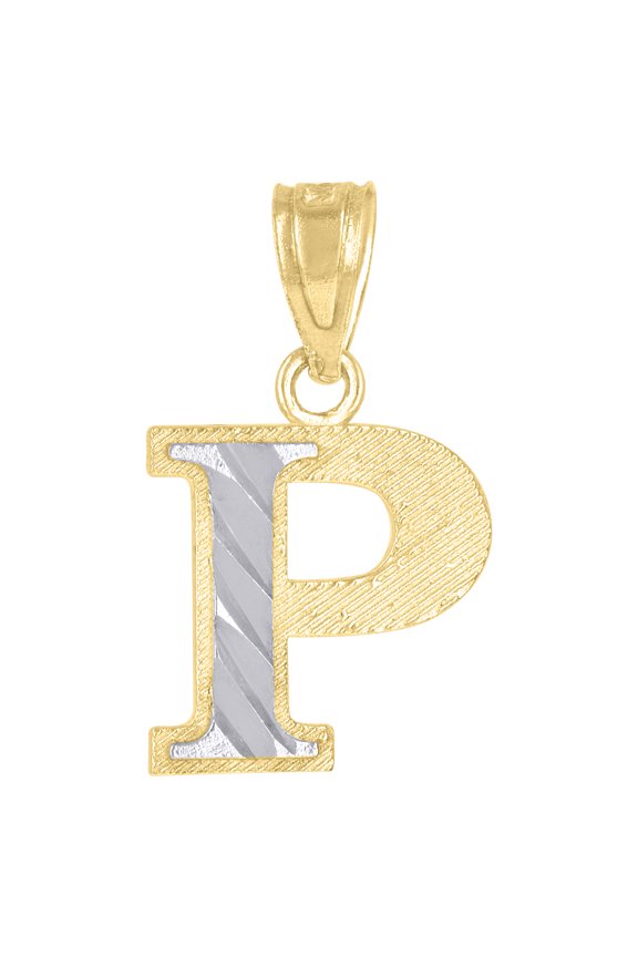 10K Two Tone Gold Unisex Diamond Cut Initial Charms Small Pendants | P