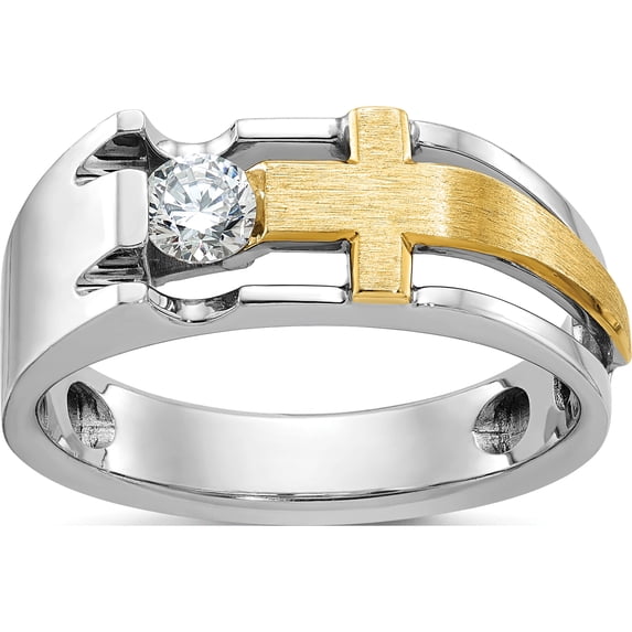 10K Two-Tone Ibgoodman Men's Cross Satin Diamond Complete Ringsize 10 - Jbsp