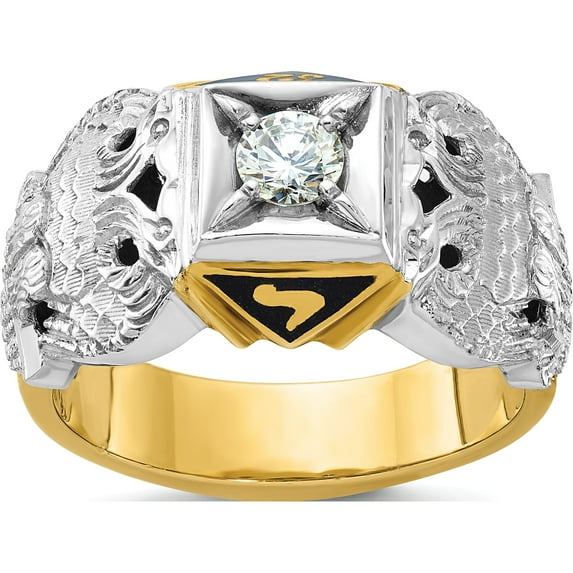 10K Two-Tone Ibgoodman Men's Polished And Textured With Black Enamel Diamond 32Nd Degree Scottish Rite Masonic Ringsize 10 - Jbsp