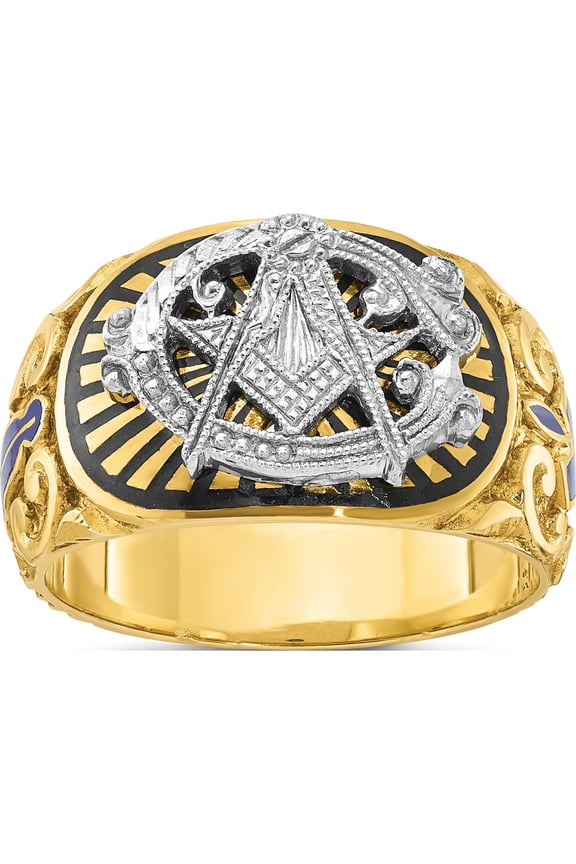 10K Two-tone IBGoodman 10K Two-tone Men's Polished and Textured with Multi-color Enamel Blue Lodge Master Masonic Ring