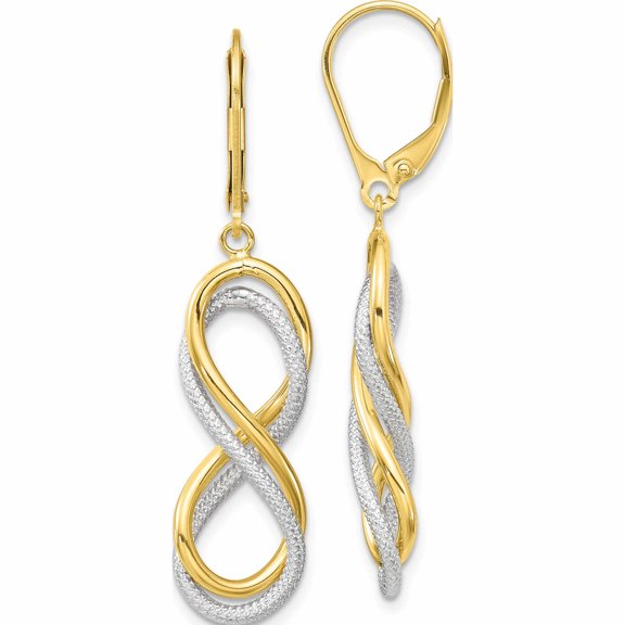10K Two-Tone Jbsp's Polished Textured Infinity Leverback Earrings (42.25 X 10.3) Made In Italy 10le507