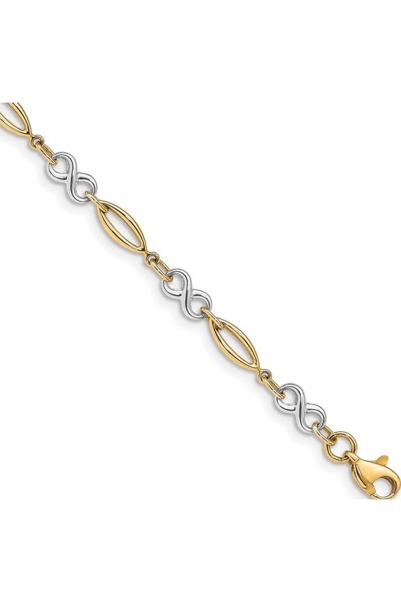 10K Two-tone Two-tone Polished Infinity and Oval Link 7.5 inch Bracelet