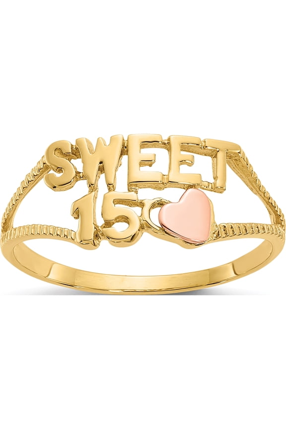 10K Two-tone Two-tone Sweet 15 Heart Ring