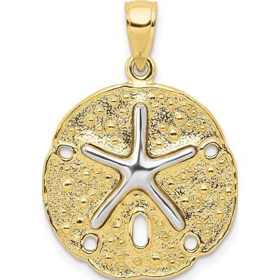 10K Two-Tone Two Tone Sand Dollar With Starfish Pendant (22 X 20) Made In Peru -Jewelry By Sweet Pea