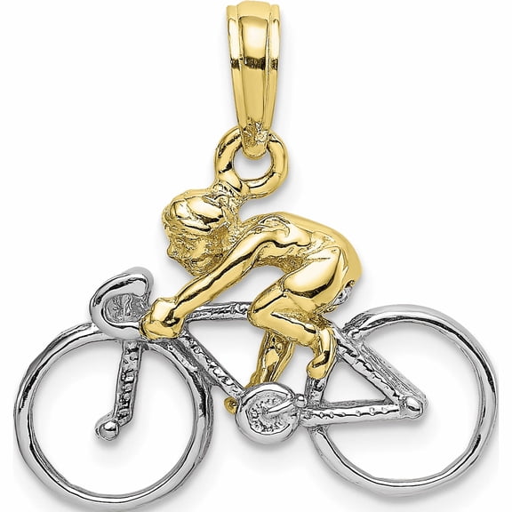 10K Two-Tone With Rhodium 3-D Bicycle Rider Charm (20.15 X 19.9) Made In United States 10k9020