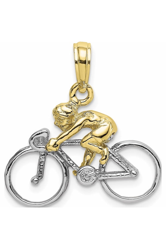 10K and White Rhodium 3-D Bicycle With Rider Charm
