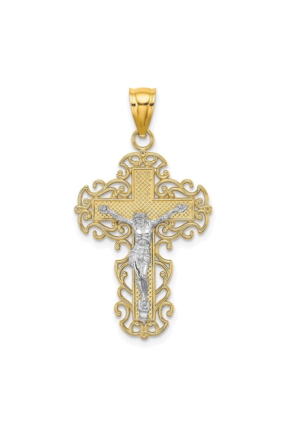 10K Two-Tone w/Lace Trim Crucifix Charm