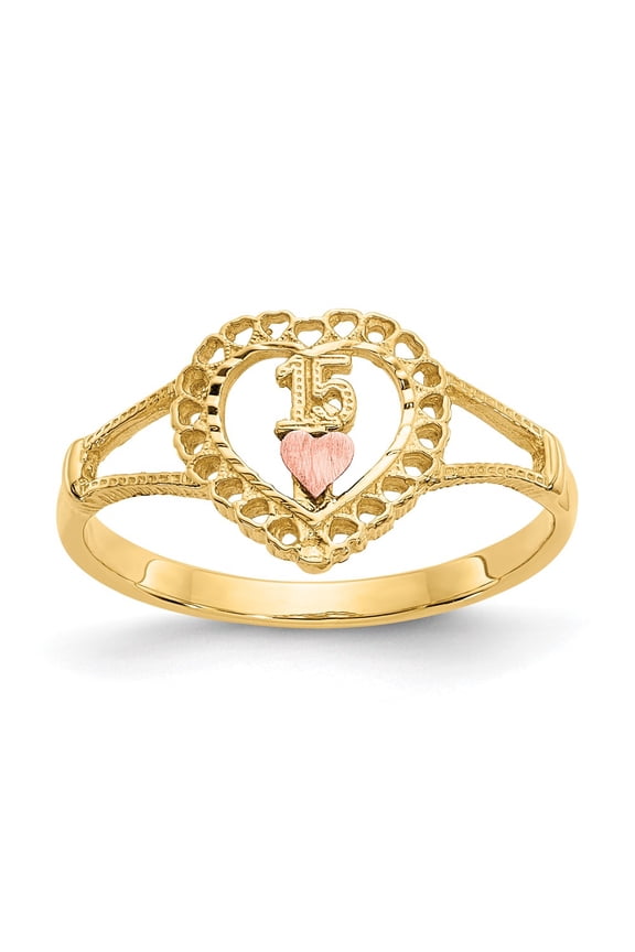 10K Two-tone 15 Heart Ring