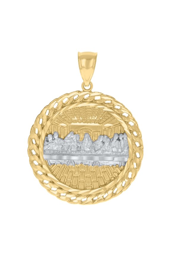 10K Two-tone Gold Mens Chain Border Last Supper Religious Charm Pendant