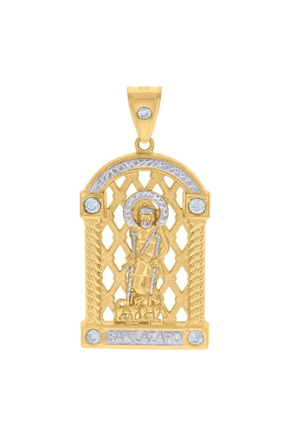 10K Two-tone Gold Mens Cubic-Zirconia St. Lazarus Religious Charm Pendant