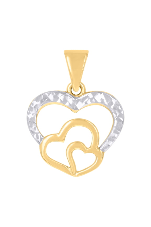 10K Two-tone Gold Womens Triple Heart Charm Pendant