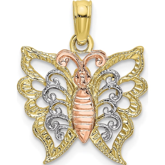 Jewelry by Sweet Pea 10K Two-tone and White Rhodium Butterfly Cut-Out Charm
