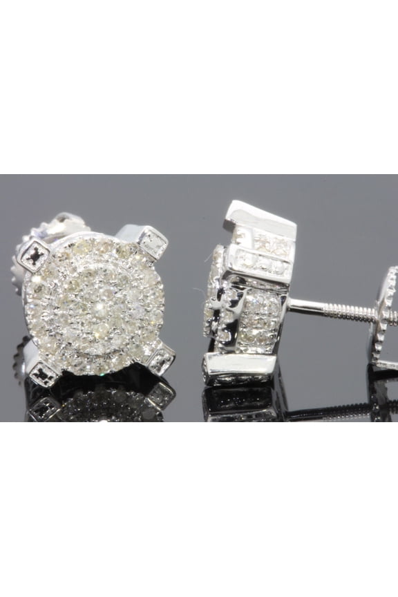 10K WHITE GOLD .65 CARAT MENS WOMENS 9 MM 100% REAL DIAMONDS EARRINGS STUDS