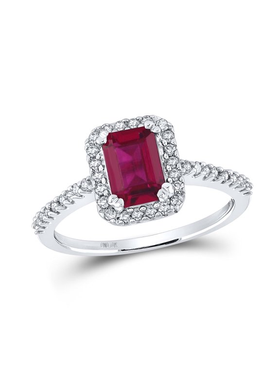10K WHITE GOLD EMERALD SYNTHETIC RUBY SOLITAIRE RING 1-3/4 CTTW