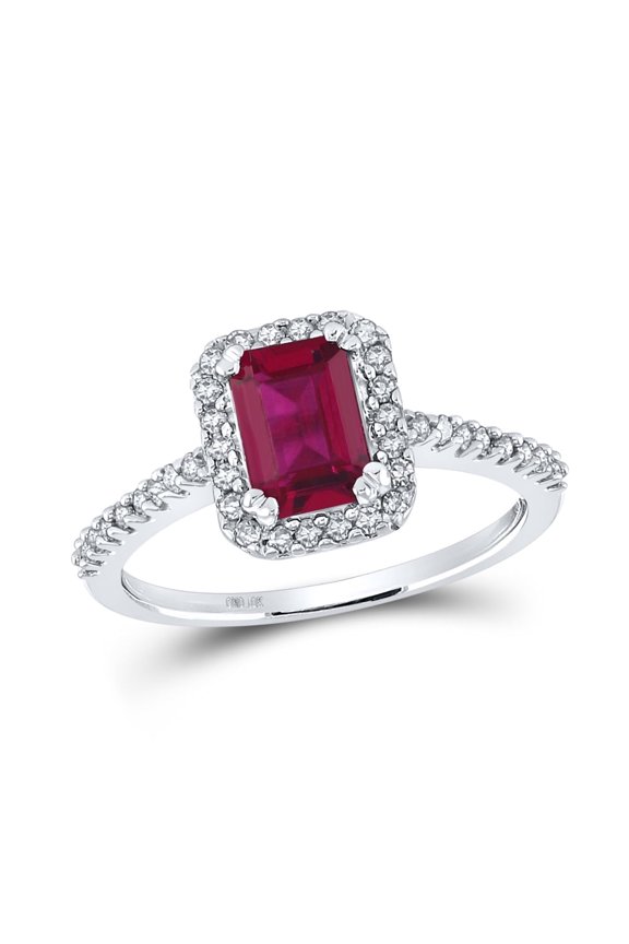 10K WHITE GOLD EMERALD SYNTHETIC RUBY SOLITAIRE RING 1-3/4 CTTW