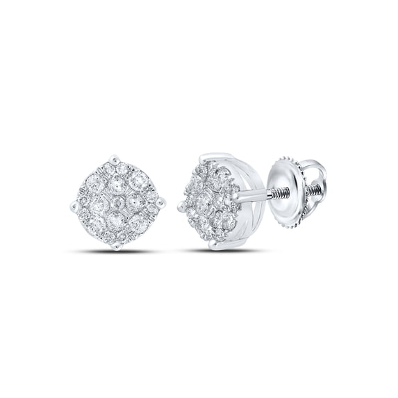 10K WHITE GOLD ROUND DIAMOND CLUSTER EARRINGS 1/3 CTTW