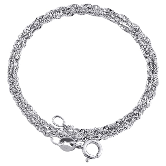 10K White Gold 0.80mm Solid Singapore Link Chain Spring Ring Necklace 24 Inch