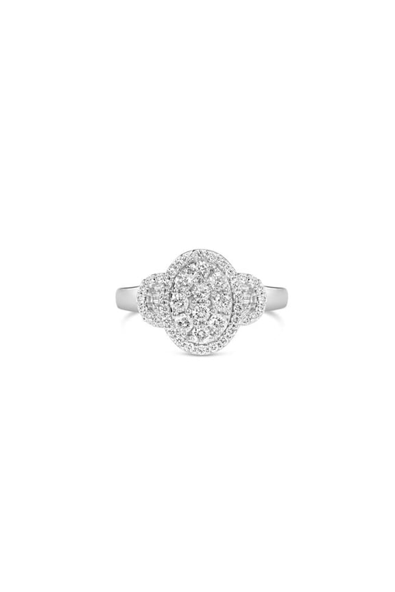 10K White Gold 1.0 CTTW Diamond Oval Cluster with Halo Vintage-Inspired Art Deco Buckle Style Statement Ring, G-H Color - SI1-SI2 Clarity - Size 7