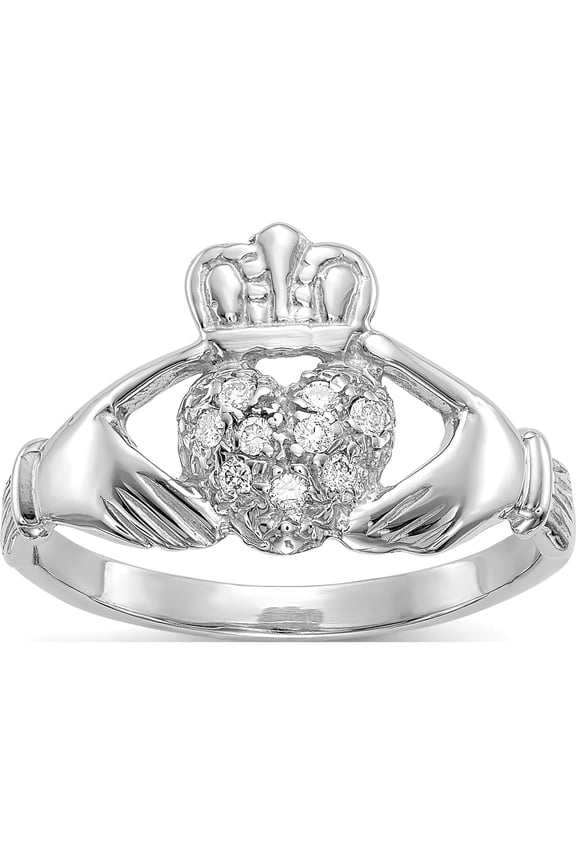 10K White Gold 1/10Ct Aa Diamond Claddagh Ringsize 6 (Width 7) - Jbsp