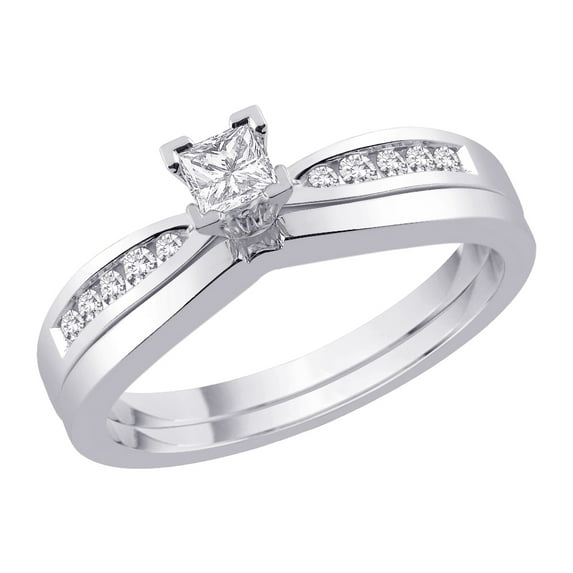10K White Gold 1/3 ct. Diamond Engagement Set with Princess Cut Center Diamond