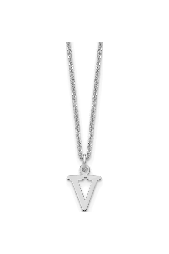 10K White Gold Cut-out Letter V Initial 18 inch Necklace