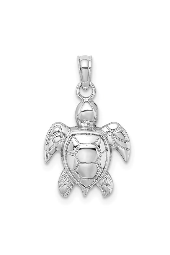 Finest Gold 10K White Gold 2-D Textured Sea Turtle Charm