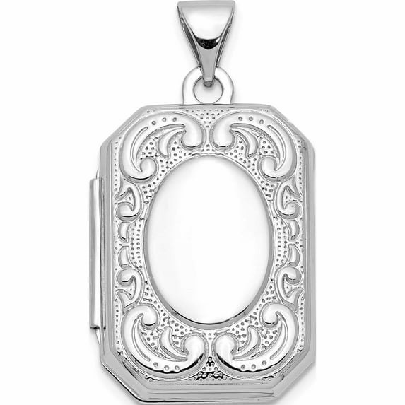 10K White Gold 20mm Book Scroll Border Locket (27.5 X 15.1) Made In China -Jewelry By Sweet Pea