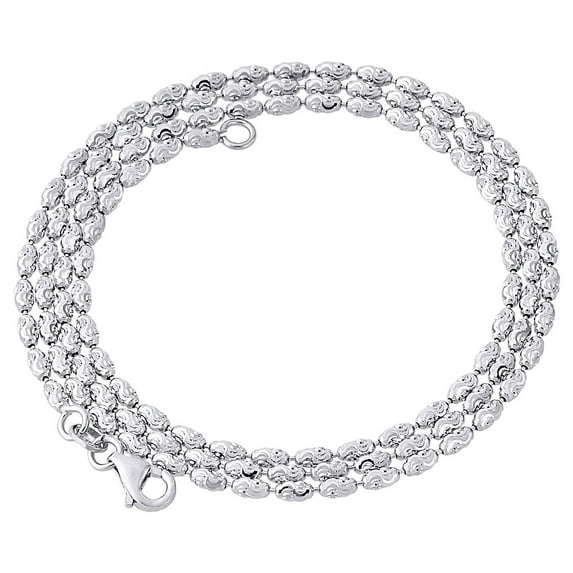 10K White Gold 2MM Rice Typhoon Moon Cut Italian Bead Chain Necklace 18 Inch