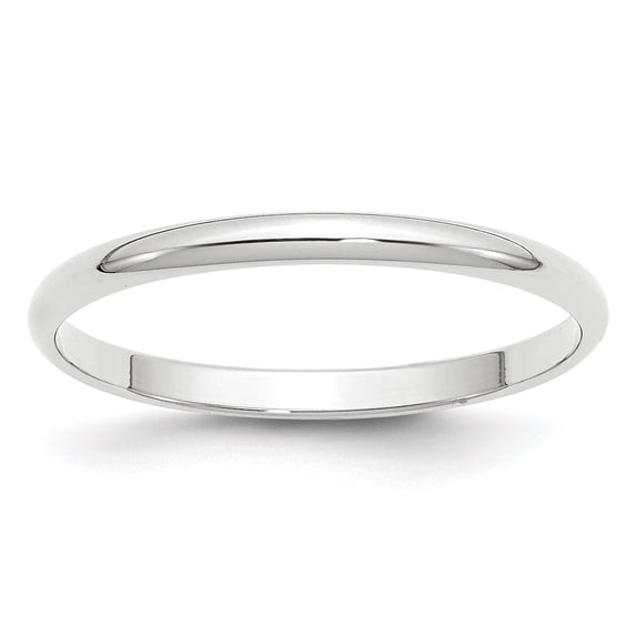 10K White Gold 2mm Light Weight Half Round Band Ring Size 11.5