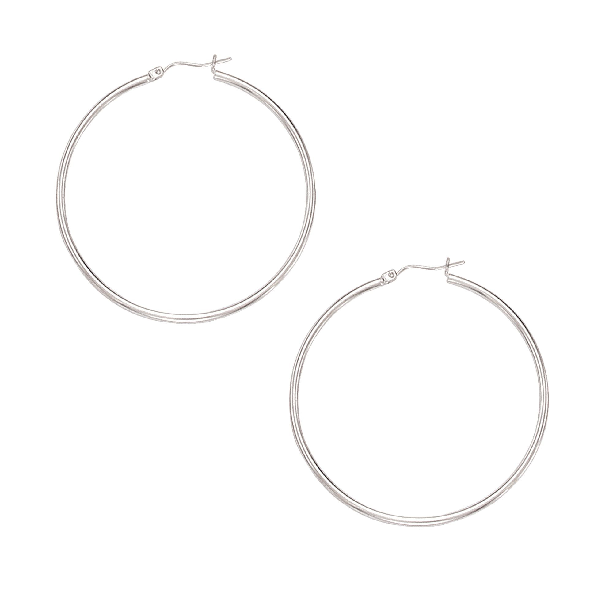 10k White Gold 2x50mm Round Hoop Earrings 10K White Gold 2x50mm Shiny Large Round Hoop Earrings with Hinged