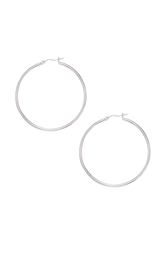 10K White Gold 2x50mm Shiny Large Round Hoop Earrings with Hinged by IcedTime