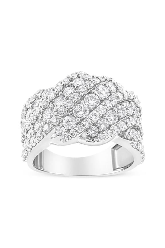 10K White Gold 3.00 CTTW Diamond Multi Row Cluster Band Ring, I-J Color - I3 Clarity - Size 6