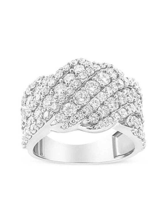 10K White Gold 3.00 CTTW Diamond Multi Row Cluster Band Ring, I-J Color - I3 Clarity - Size 7