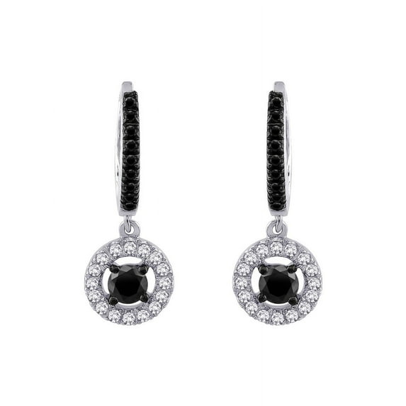 10K White Gold 3/4 ct. Black and White Diamond Huggie Dangle Earrings